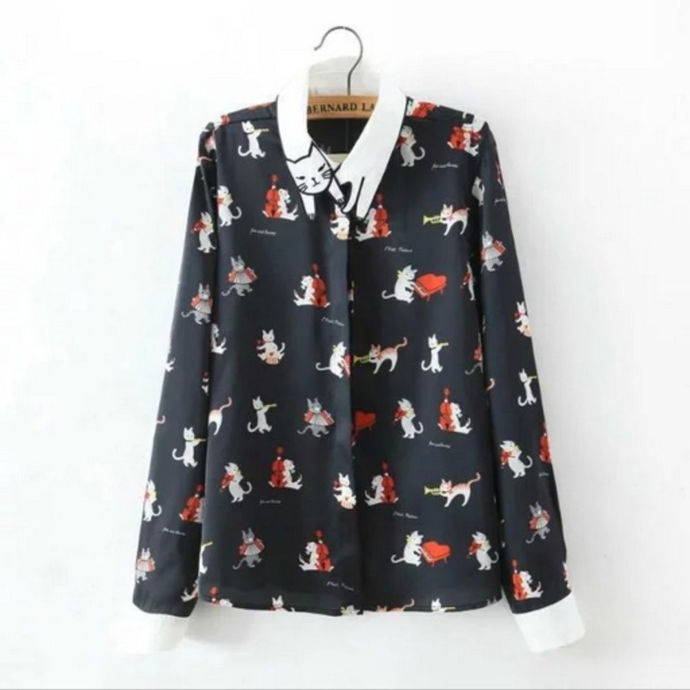 Women's Ms Patina Cat Print Blouse